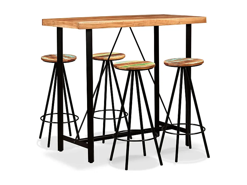 5-teiliges Bar-Set aus massivem und recyceltem Akazienholz