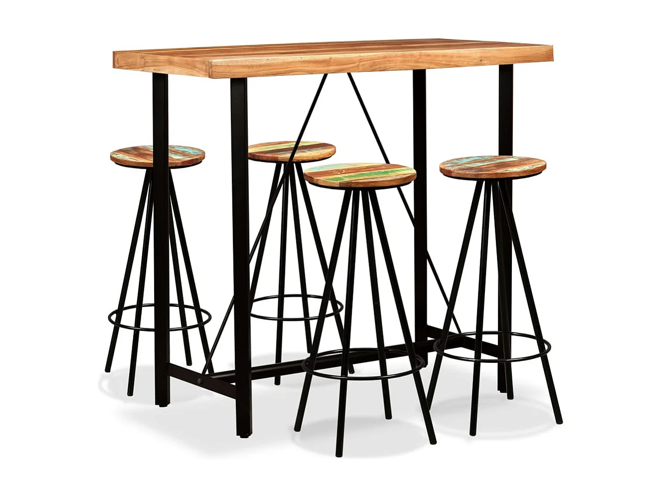 Set da bar da 5 pezzi. Legno di acacia massiccio e rigenerato