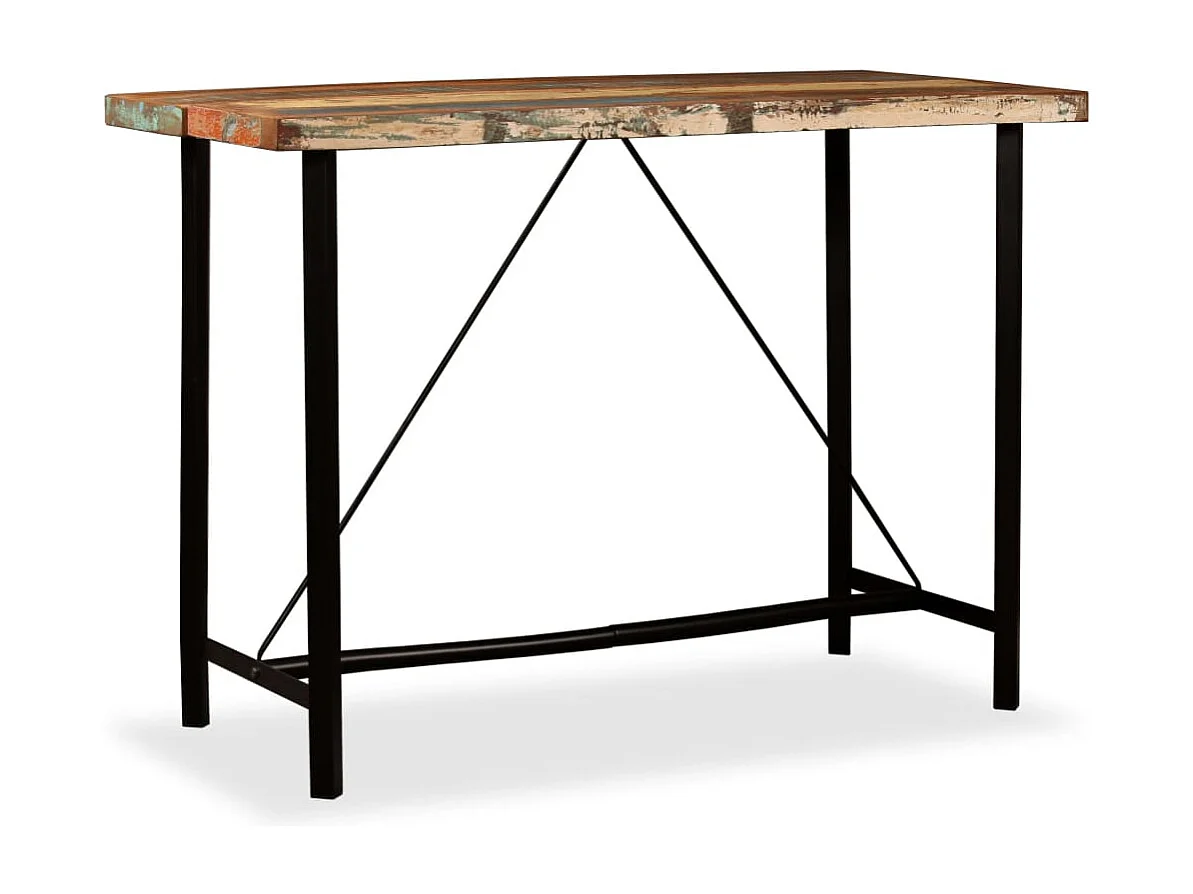 Ensemble de bar 7 pcs Bois massif recyclé et cuir véritable