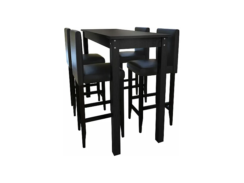 Set composto da 1 tavolo da bar e 4 sgabelli neri