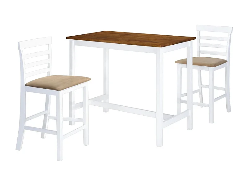 Tavolo e sedie da bar 3 pz. Legno massello Marrone e bianco