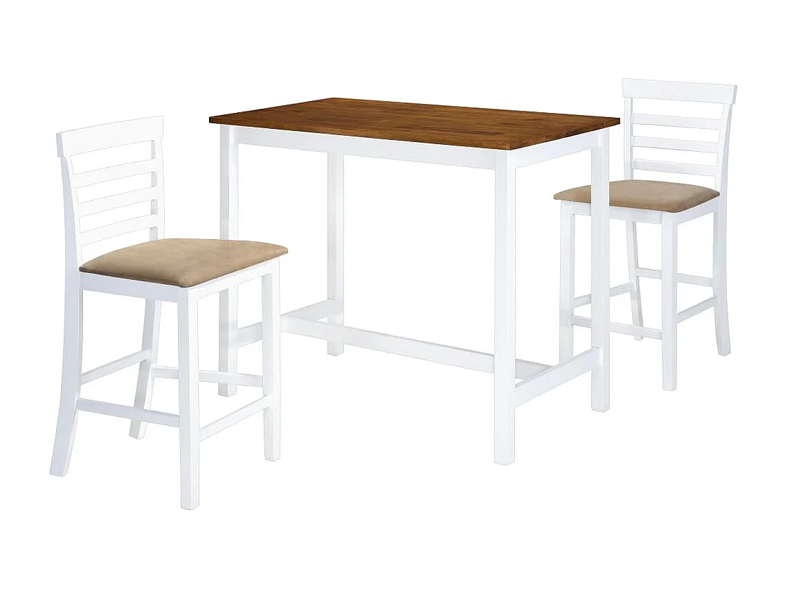 Mesa e cadeiras de bar 3 peças Madeira maciça Castanho e branco