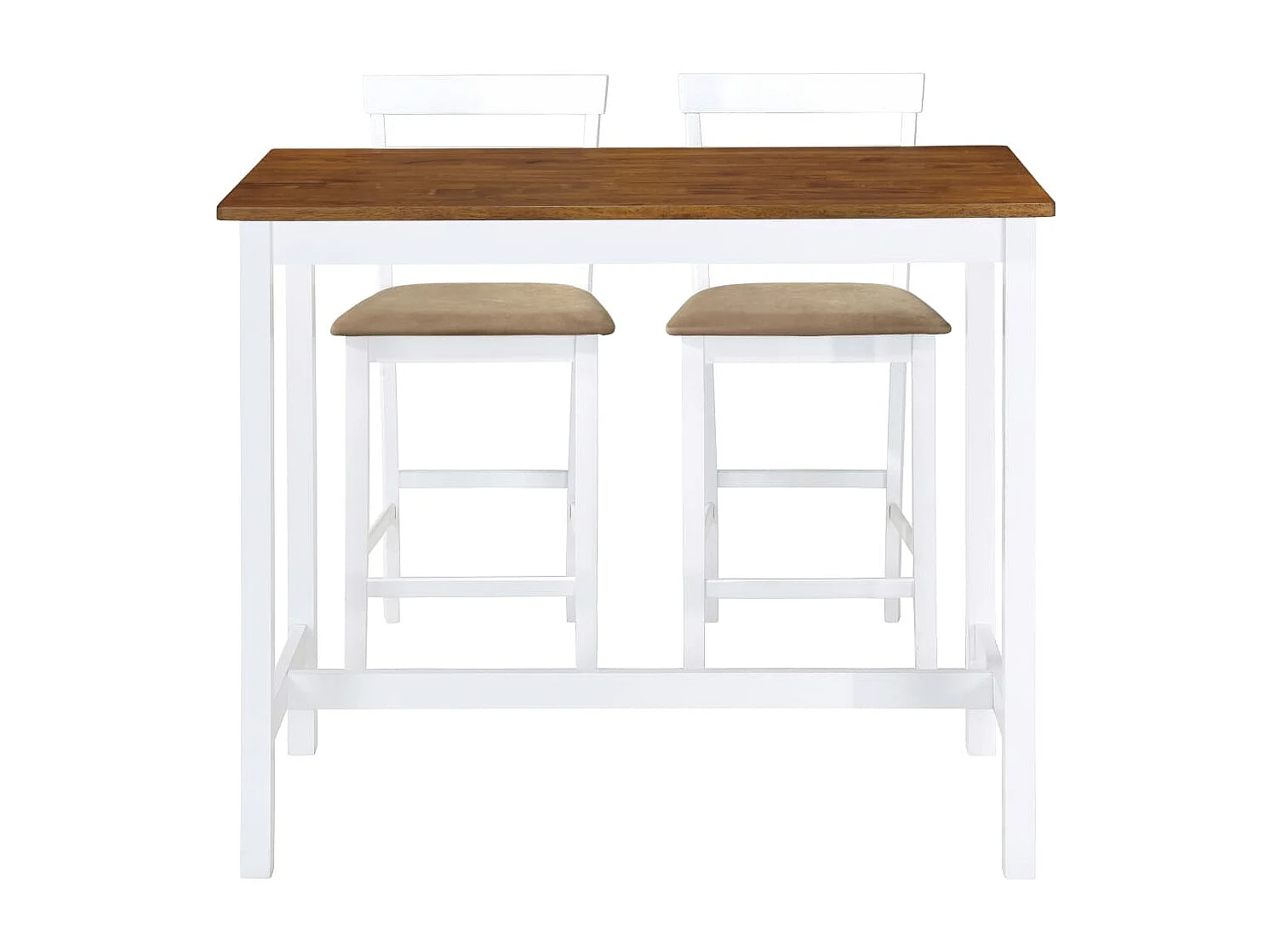 Mesa e cadeiras de bar 3 peças Madeira maciça Castanho e branco