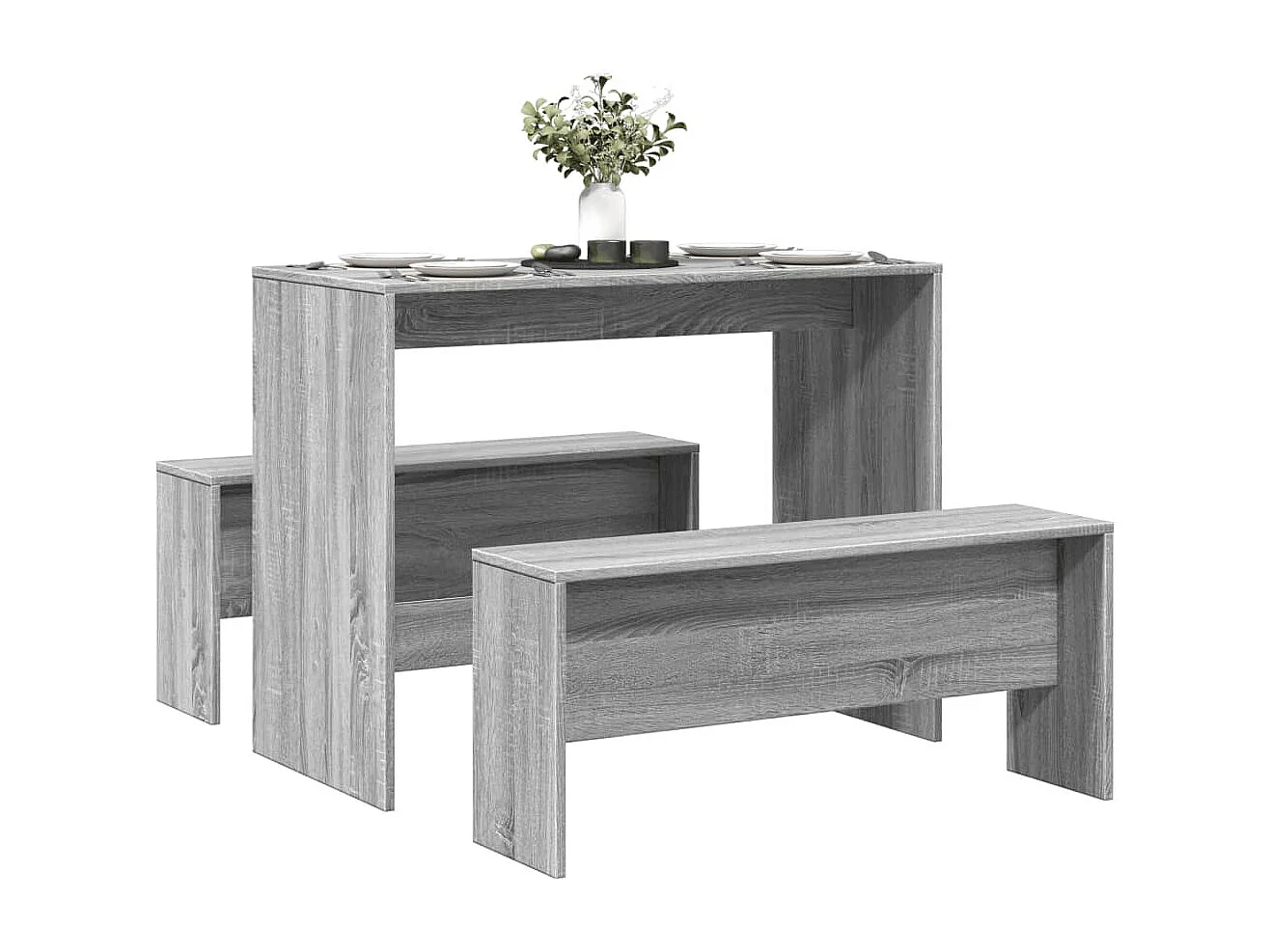 Ensemble table à manger et bancs 3 pcs bois d'ingénierie