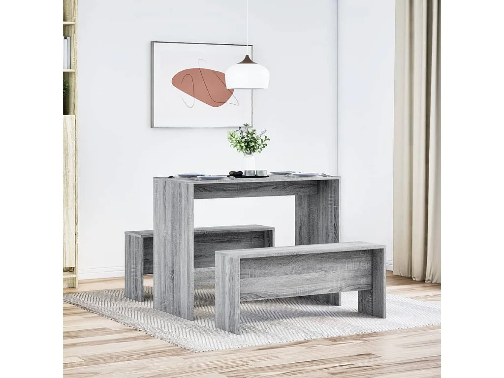 Ensemble table à manger et bancs 3 pcs bois d'ingénierie