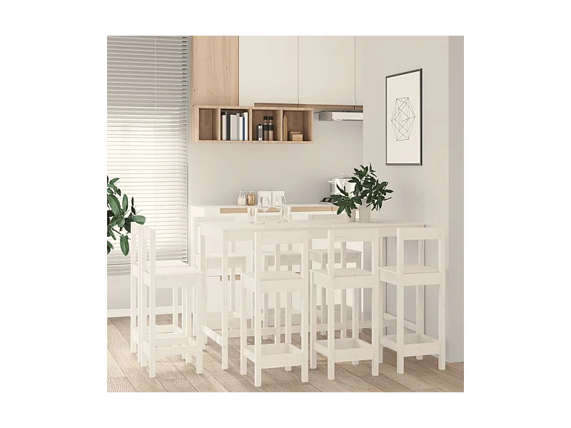 Ensemble de bar 9 pcs Blanc Bois de pin massif