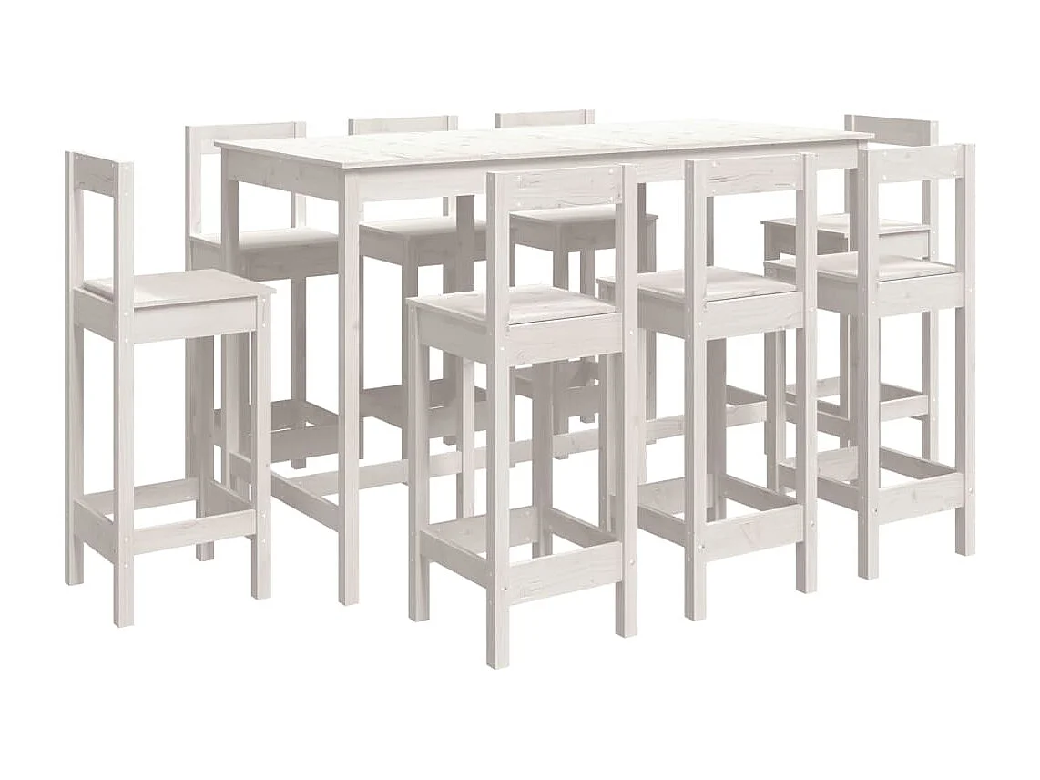 Set da bar 9 pezzi. Legno di pino massiccio bianco