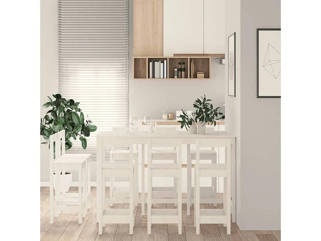 Ensemble de bar 9 pcs Blanc Bois de pin massif