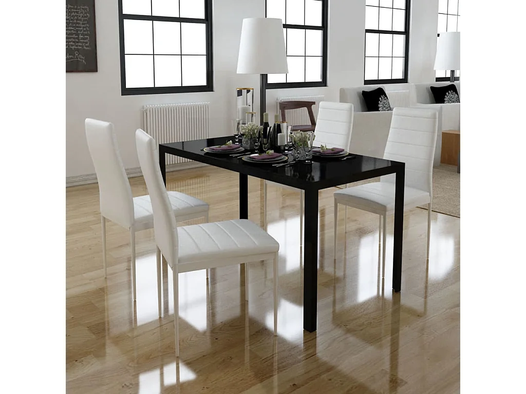 Conjunto de mesa de jantar de cinco peças preto e branco
