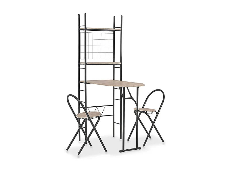 Ensemble à dîner pliant 3 pcs et étagère de rangement MDF acier