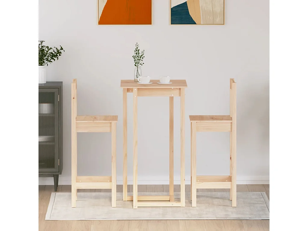 Ensemble de bar 3 pcs Bois de pin massif