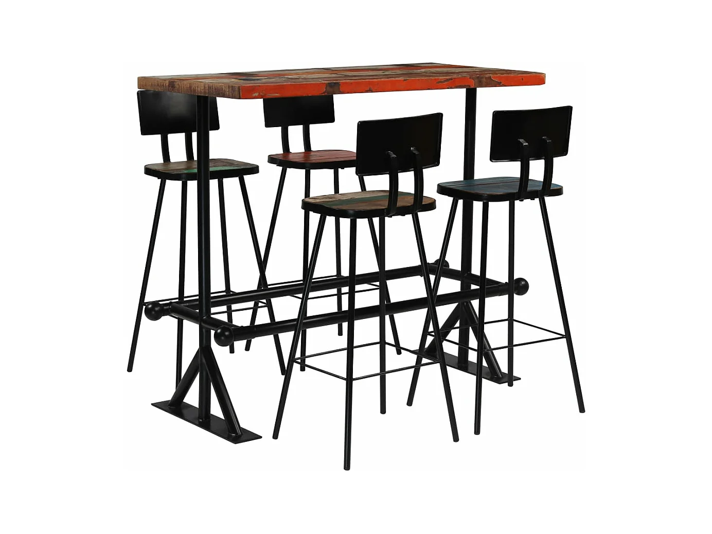 Mobilier de bar 5 pcs Bois de récupération massif Multicolore