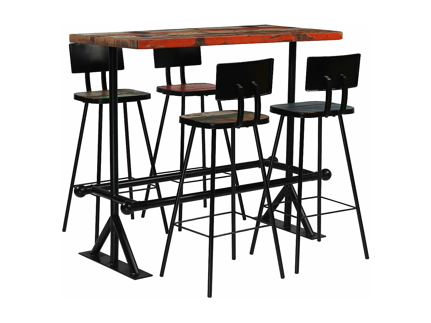 Mobilier de bar 5 pcs Bois de récupération massif Multicolore