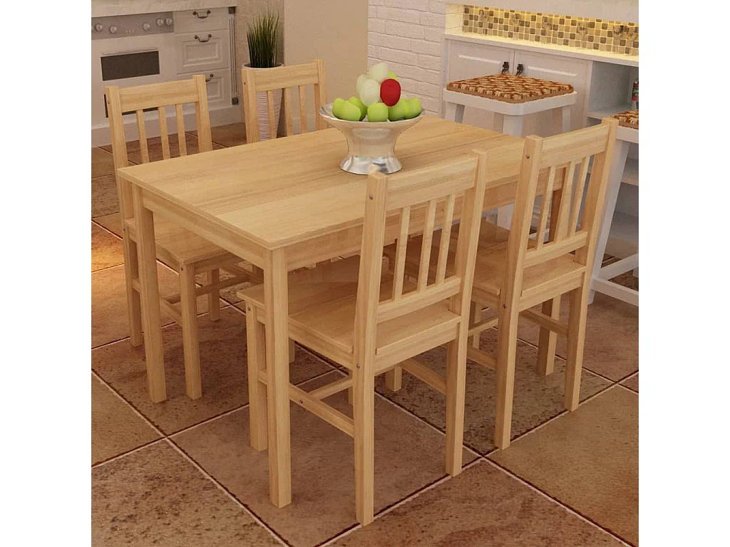 Mesa de comedor de madera con 4 sillas Natural