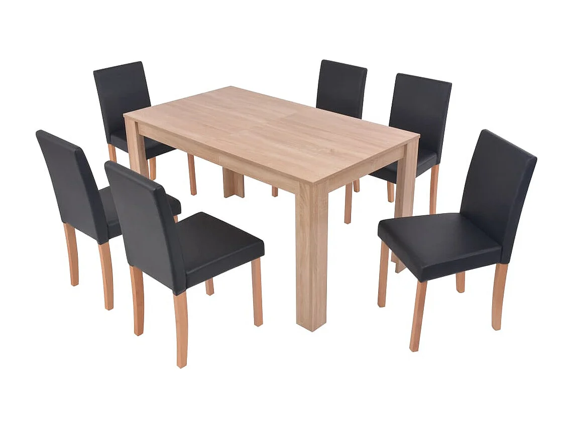 Table et chaises 7 pcs Cuir synthétique Chêne Noir