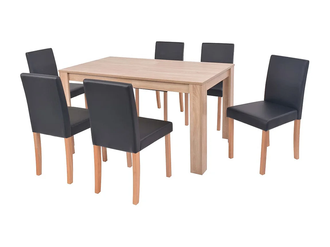 Table et chaises 7 pcs Cuir synthétique Chêne Noir