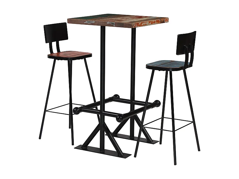 Muebles de bar 3 piezas Madera maciza reciclada Multicolor