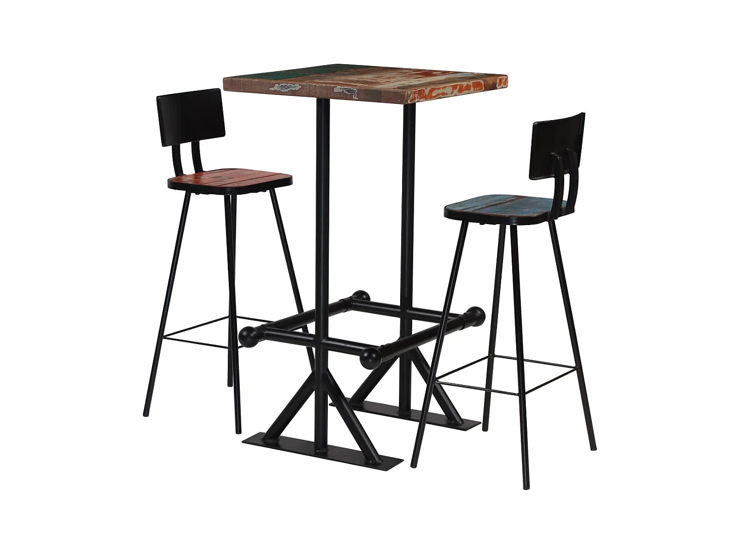 Mobilier de bar 3 pcs Bois de récupération massif Multicolore