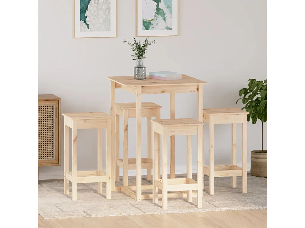 Ensemble de bar 5 pcs Bois de pin massif