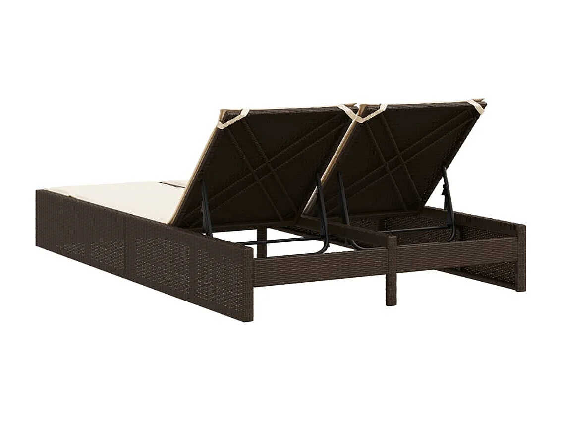 Chaise longue double avec coussins marron résine tressée