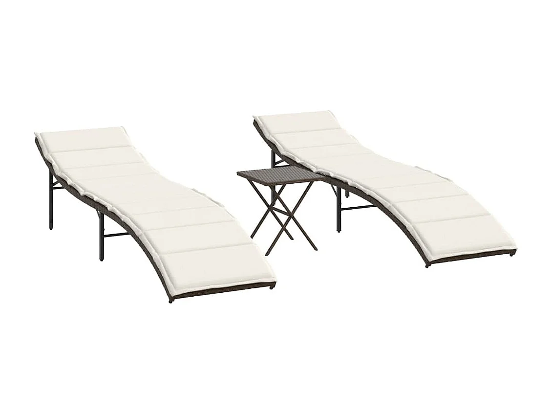 Conjunto de 2 cadeiras de praia com mesa de resina trançada marrom