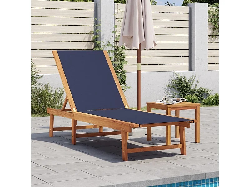 Chaise longue bleu bois d'acacia solide et textilène