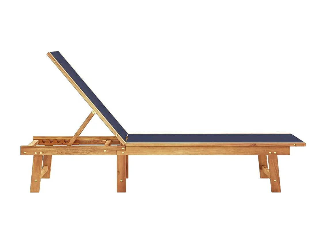 Chaise longue bleu bois d'acacia solide et textilène