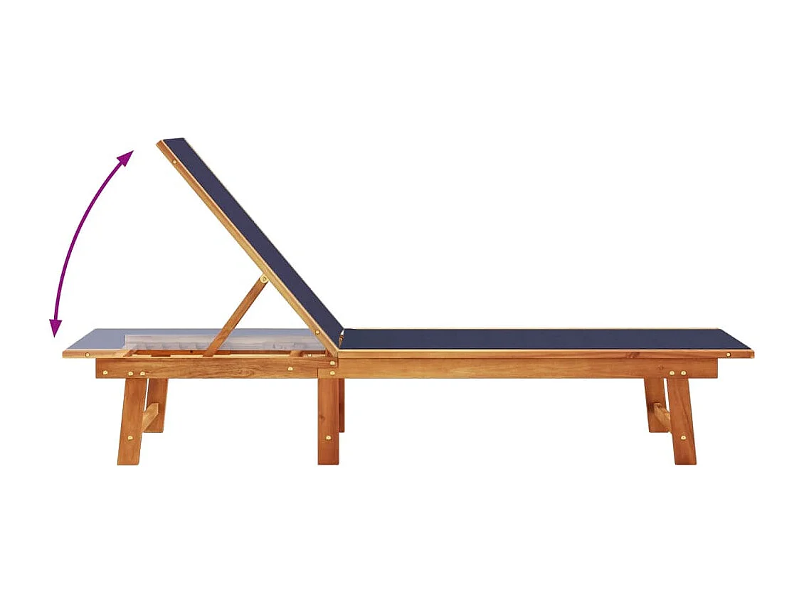 Chaise longue bleu bois d'acacia solide et textilène