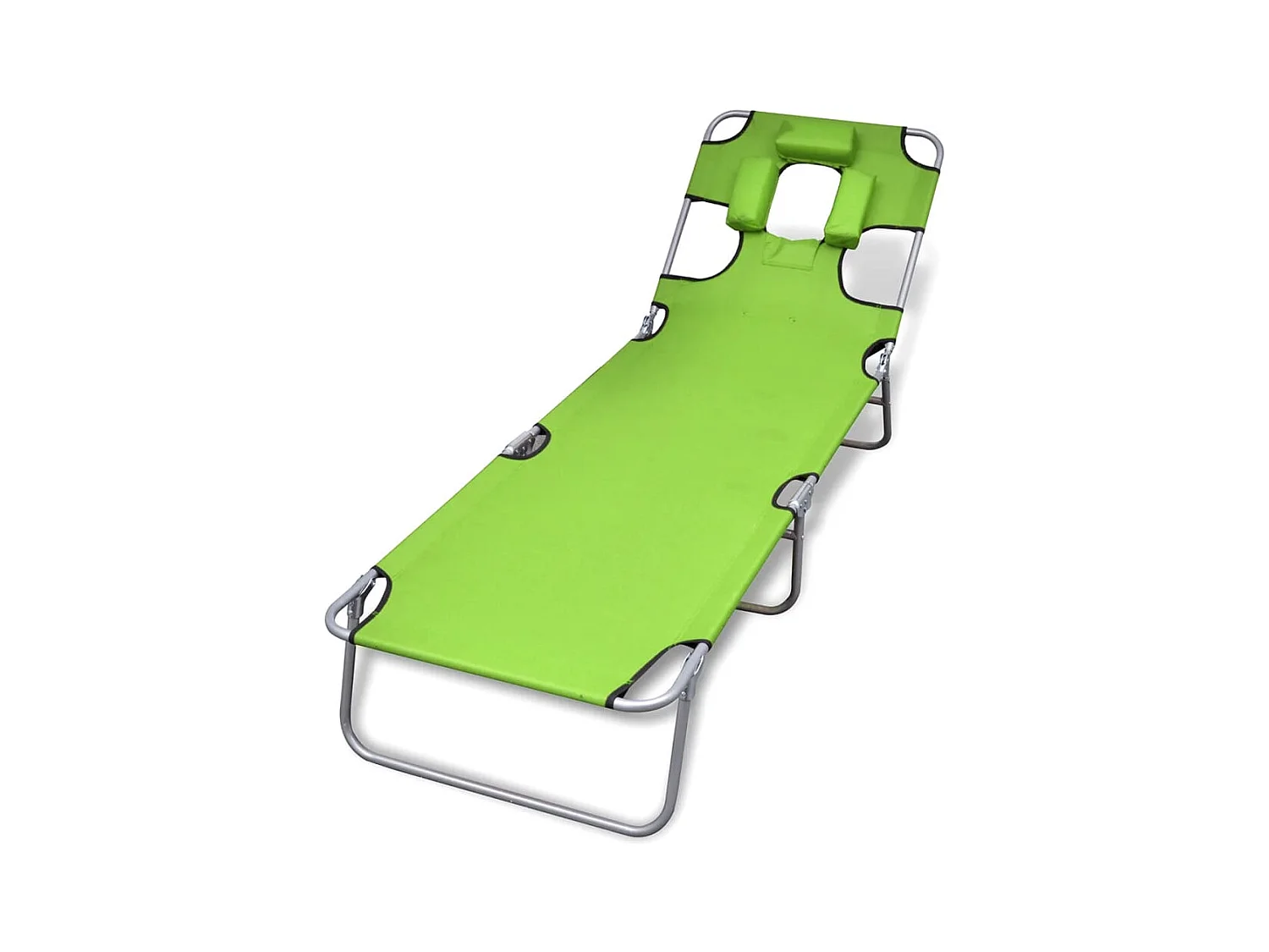 Chaise longue avec coussin de tête acier enduit de poudre vert