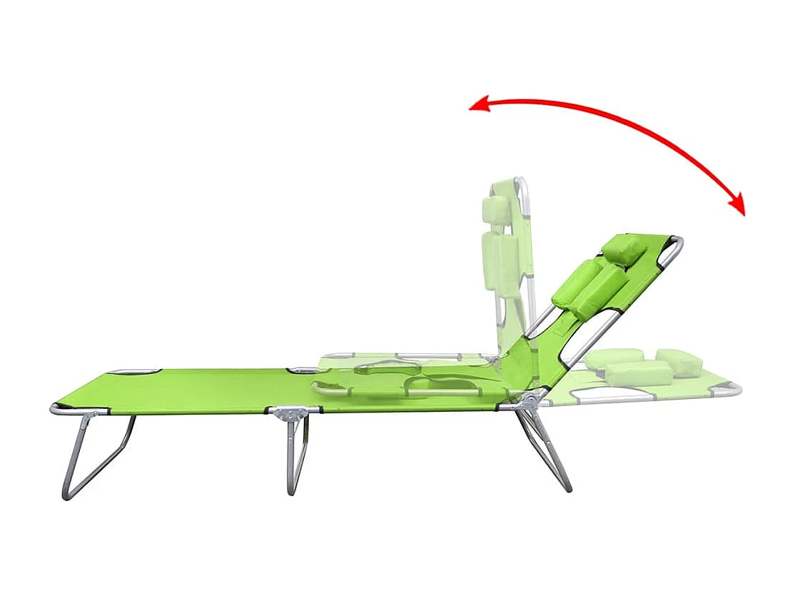 Chaise longue avec coussin de tête acier enduit de poudre vert