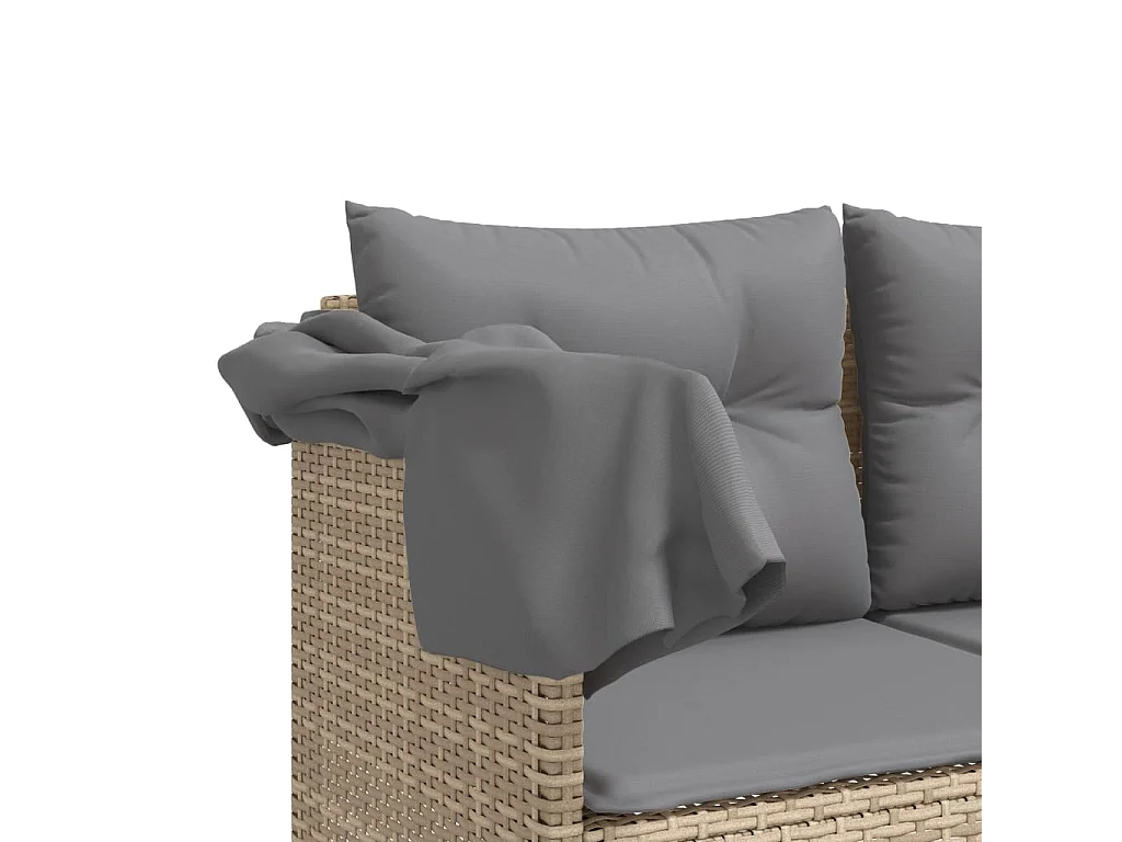 Chaise longue avec auvent et coussins beige résine tressée