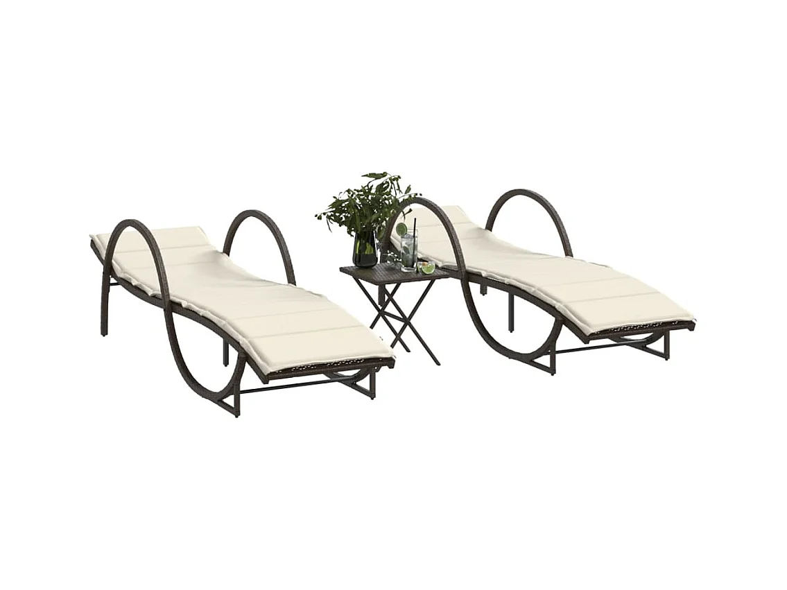 Chaises longues lot de 2 avec table marron résine tressée