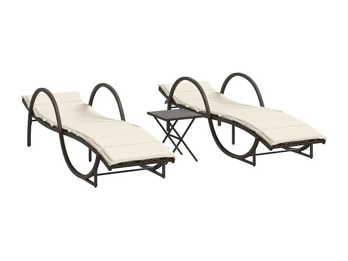 Chaises longues lot de 2 avec table marron résine tressée