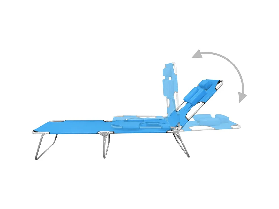 Chaise longue pliable avec coussin de tête Acier Bleu turquoise
