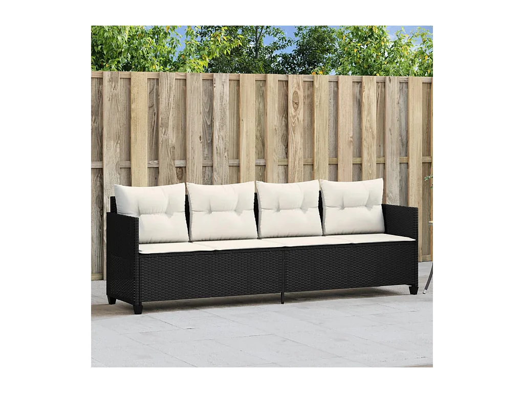 Chaise longue avec coussins noir résine tressée