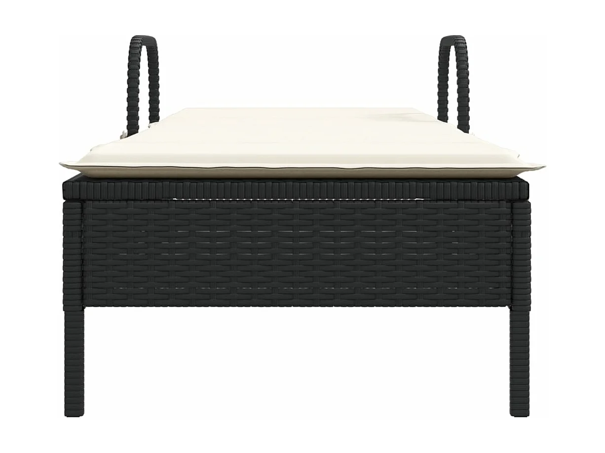 Chaise longue avec roues et coussin noir résine tressée