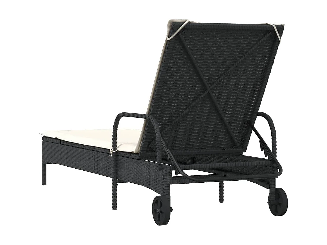 Chaise longue avec roues et coussin noir résine tressée