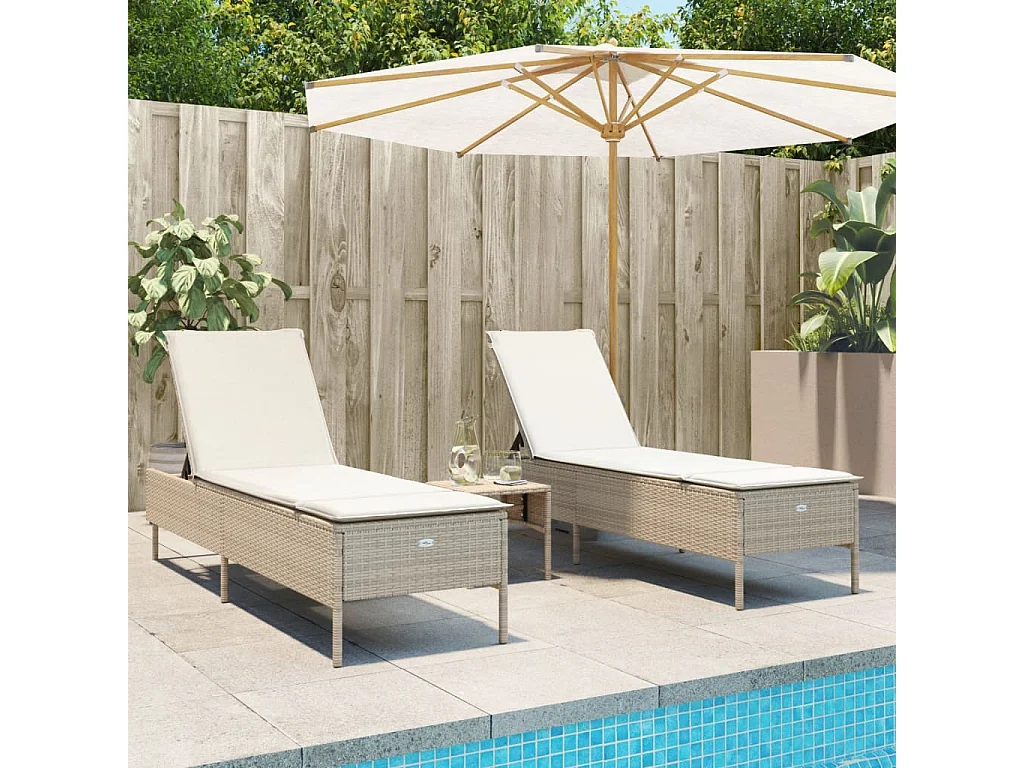 Chaises longues avec coussins lot de 2 beige résine tressée