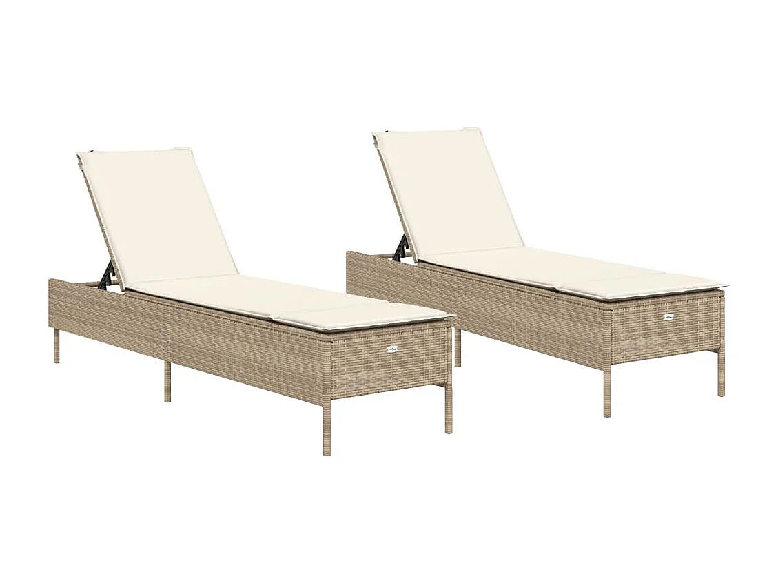 Chaises longues avec coussins lot de 2 beige résine tressée