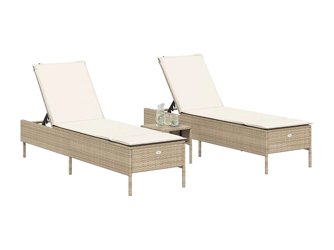 Chaises longues avec coussins lot de 2 beige résine tressée