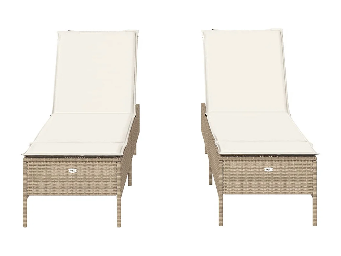 Chaises longues avec coussins lot de 2 beige résine tressée