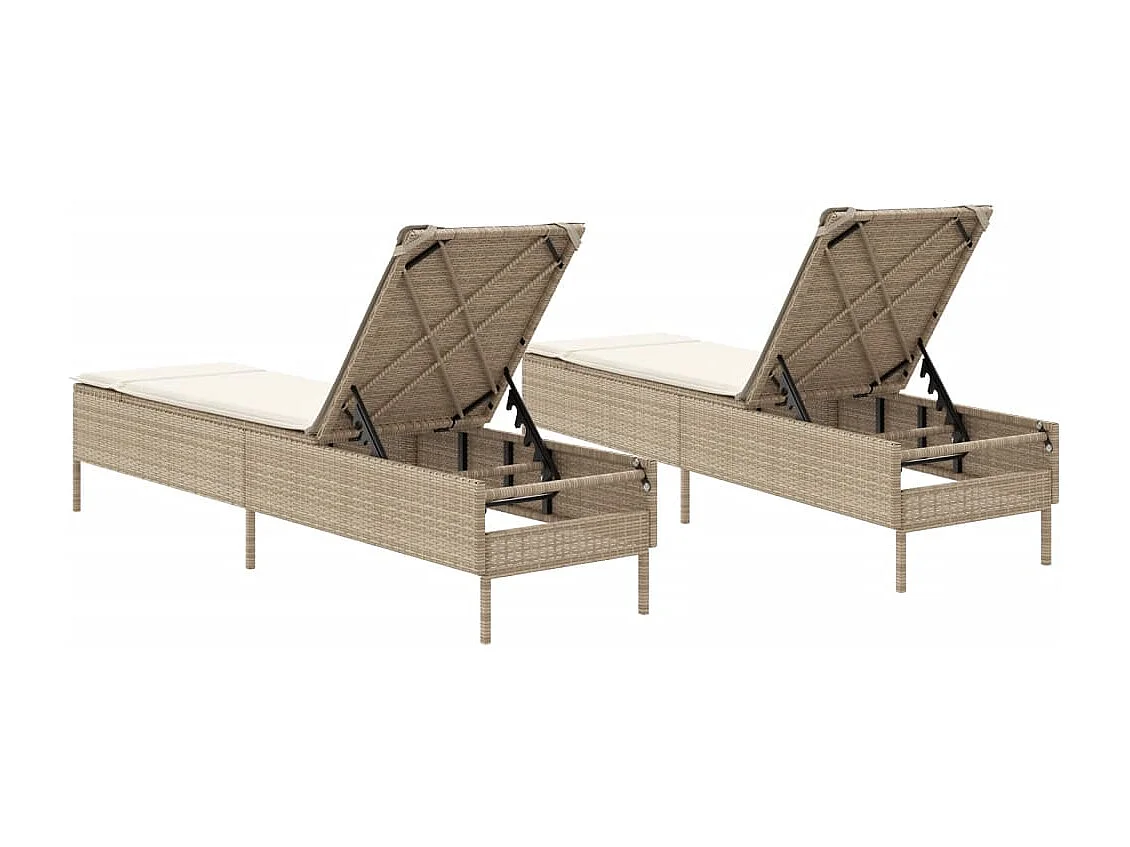 Chaises longues avec coussins lot de 2 beige résine tressée
