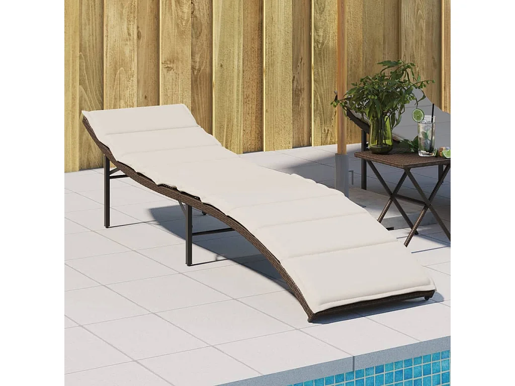 Chaise longue avec coussin marron 55x199x50 cm résine tressée