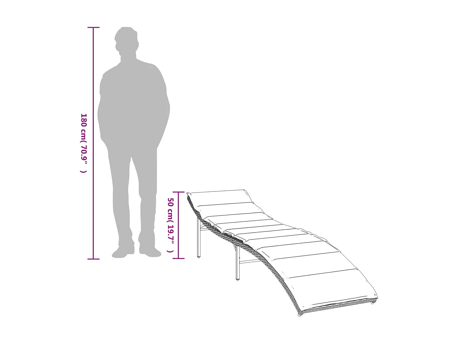 Loungesessel mit braunem Kissen 55x199x50 cm aus geflochtenem Harz
