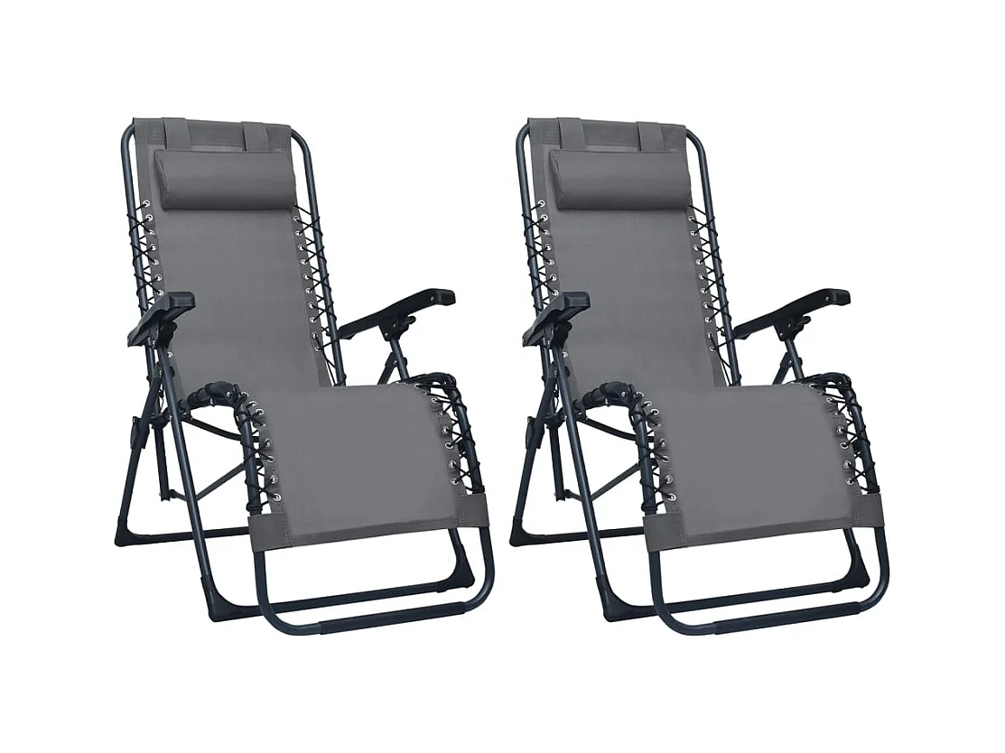 Chaises pliables de terrasse lot de 2 Gris Textilène