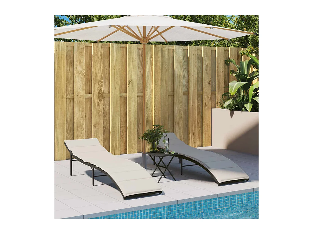 Chaises longues lot de 2 avec table noir résine tressée