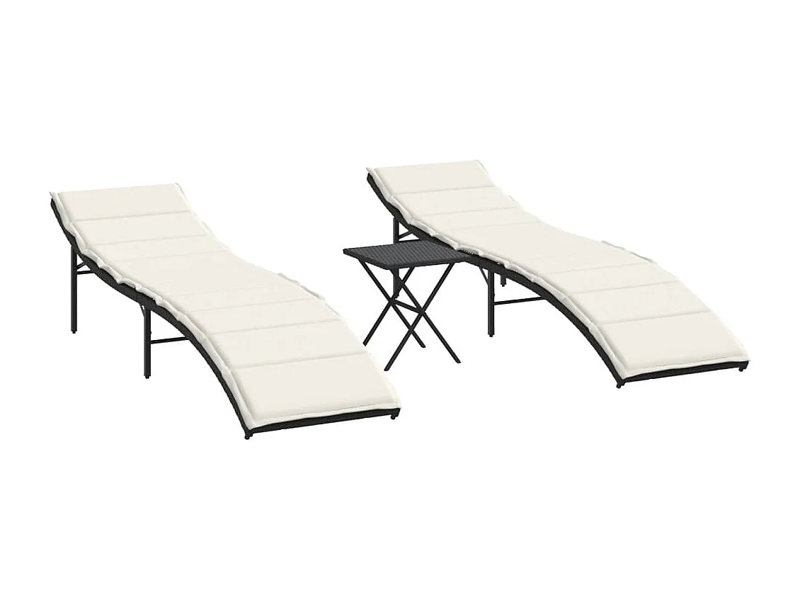 Chaises longues lot de 2 avec table noir résine tressée