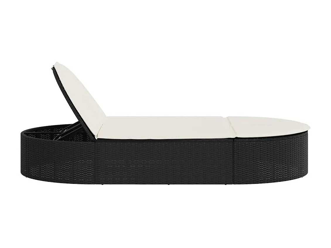 Chaise longue double avec coussins noir résine tressée