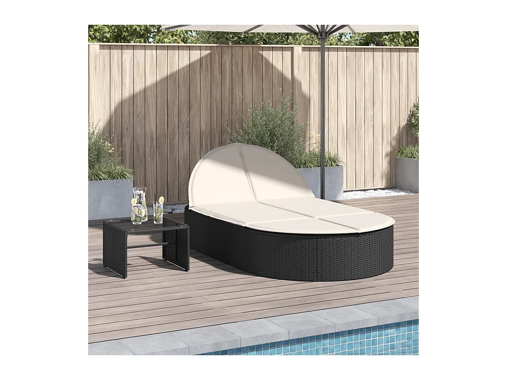 Chaise longue double avec coussins noir résine tressée