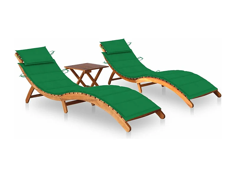 Liegestühle 2er-Set mit Tisch und Kissen aus massiver Akazie